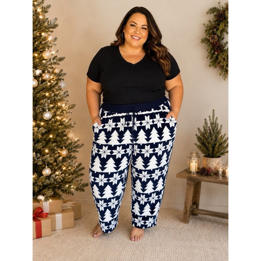 Vera Bradley Jacquard Fleece Pajama Pants Navy Blue White Nordic Forest 3X (20)